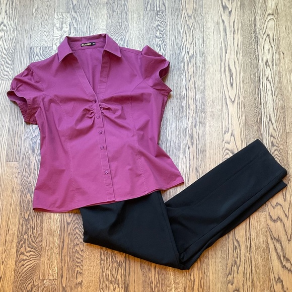 Fuchsia Rouched Button Down Top - Picture 3 of 12